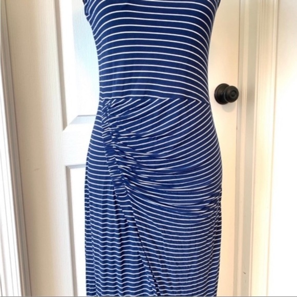 Gap Maxi Dress Body Ruching Navy Stripe Medium Petite - Picture 3 of 7